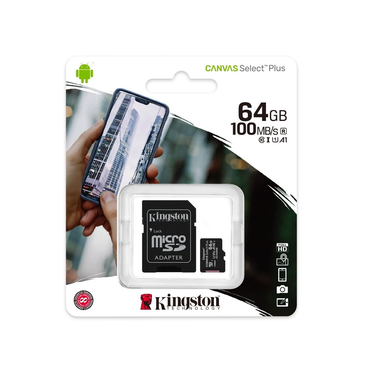 Карта памяти microSDXC [класс 10/UHS-I]  64 GB Kingston Canvas Select Plus+ SD адаптер (100/10 Mb/s) (SDCS2/64GB)